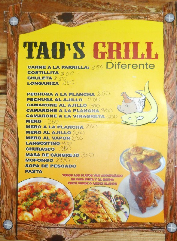 Tao's Grill Menu con su presio